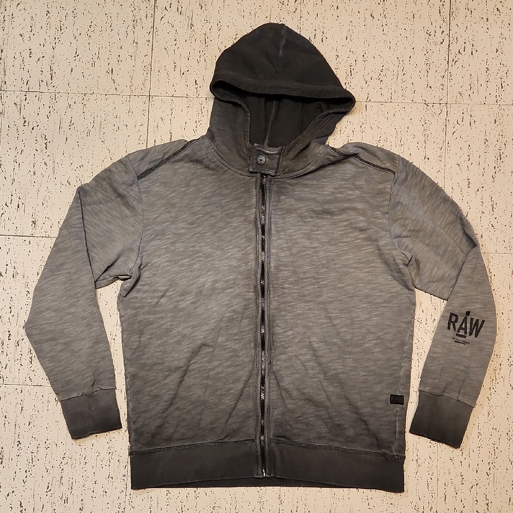 G-Star Raw Gray Fade Full Zip Spellout Hav Hoodie Sweater Vintage Y2K